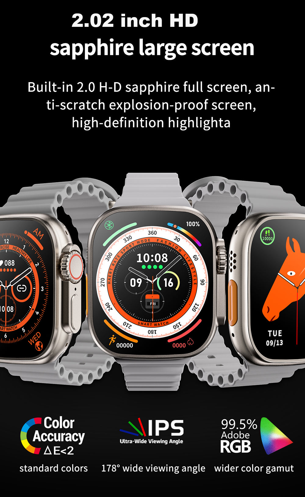 TimeTec Ultra | Smartwatch serie 9 voor Iphone en Android + 2 riemen